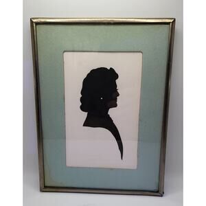 Antique Female Silhouette Portrait Framed Paper Cut Folk Art